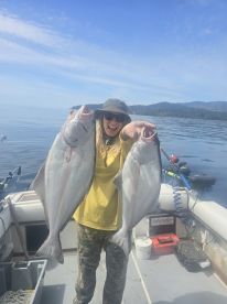 Very happy with her halibut!