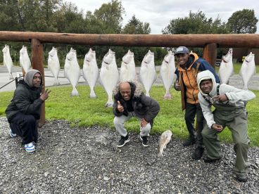 Best halibut fishermen on the alaskan sea  