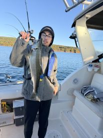 Great morning fishing and enjoying unusually calm waters on Lake Superior