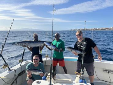 extreamly hard conditions unable to reef fish due to the wind and currents so had to troll for 7hrs 3 successful bites for wahoo due to boat personel experience only one landed however strck into a mass fight of tuna which lifted the spirts of the day 